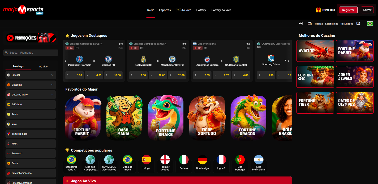 Descubra a Major Sports, sua plataforma oficial de apostas esportivas. Unimos a paixão pelo esporte ao compromisso com o jogo responsável.